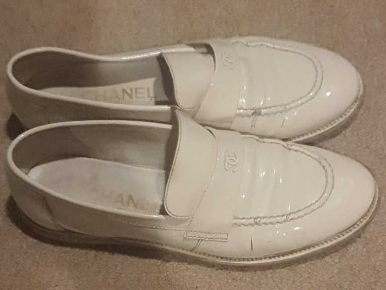 Chanel White Patent Leather Loafers thumbnail