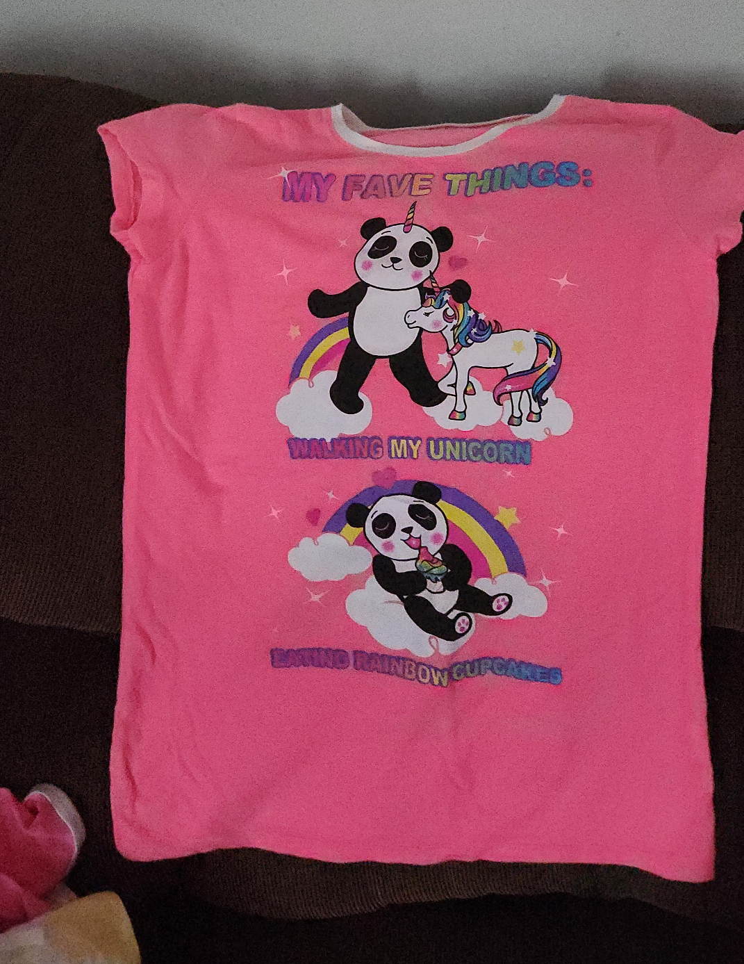 Pink T-shirt with Panda and Unicorn Design thumbnail
