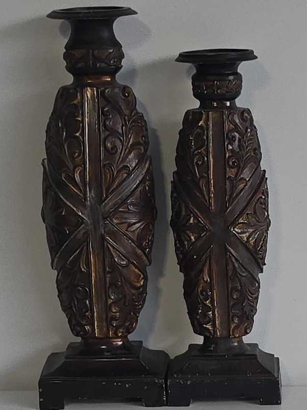Pair of Decorative Brown Candle Holders thumbnail