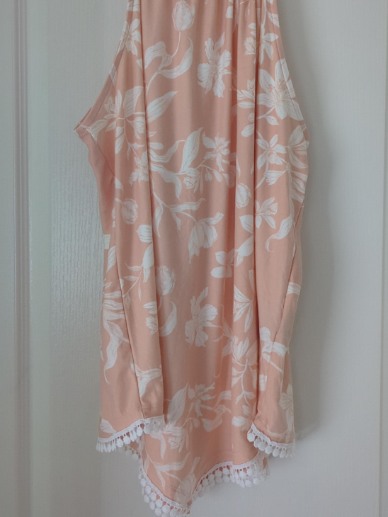 Peach Floral Tank Top with Pom-Pom Trim thumbnail