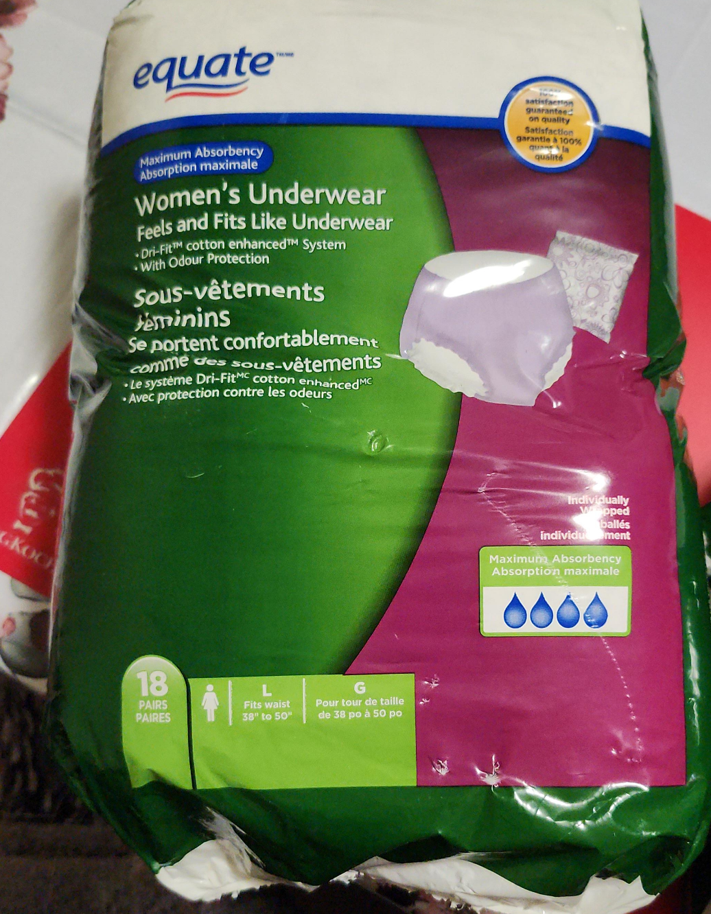 Equate Women's Underwear - Size L (18 Pairs)