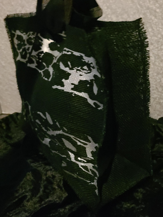 Black Burlap Tote Bag with Silver Design thumbnail