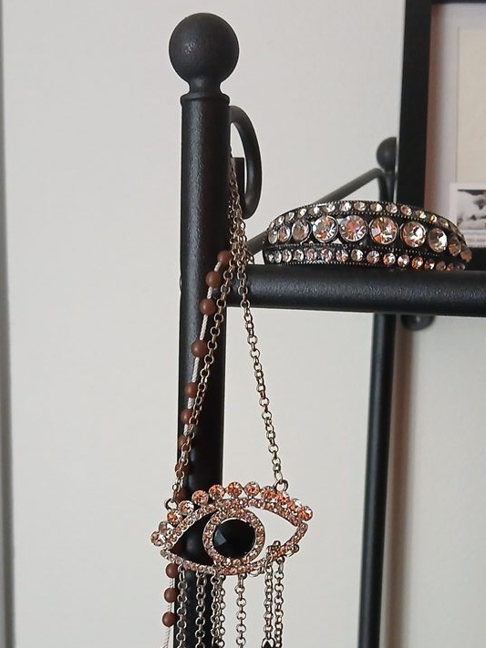 Rhinestone Evil Eye Pendant Necklace & Bracelet image indicator(1)