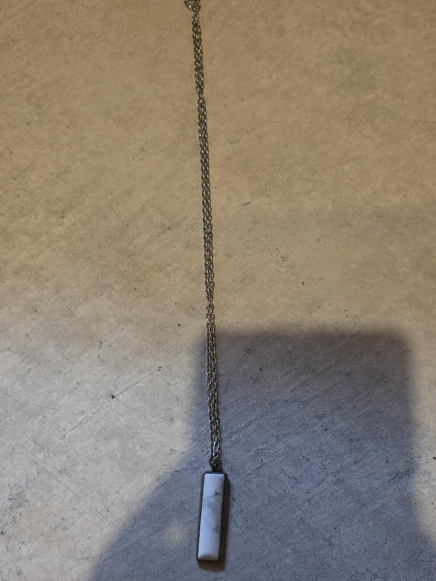 Silver Chain Necklace with White Stone Pendant thumbnail