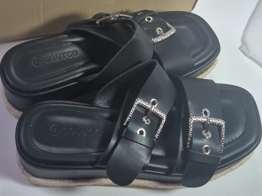 COUTGO Black Buckle Sandals - Size 6 platform thumbnail