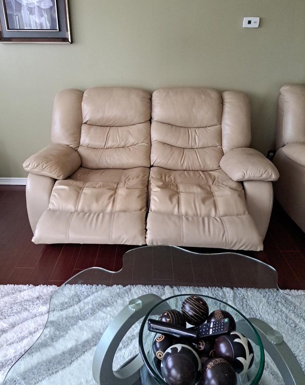 Beige Leather Loveseat Recliner thumbnail