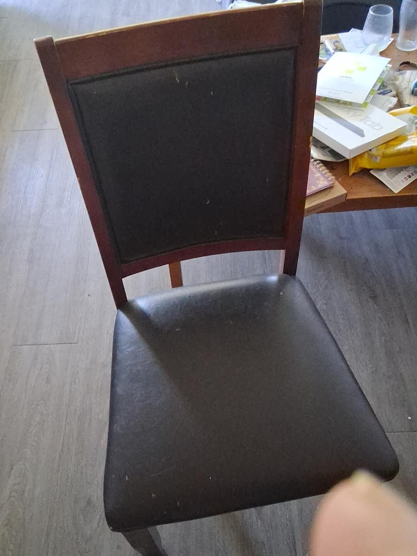 Wooden Dining Chair with Black Leather Seat thumbnail