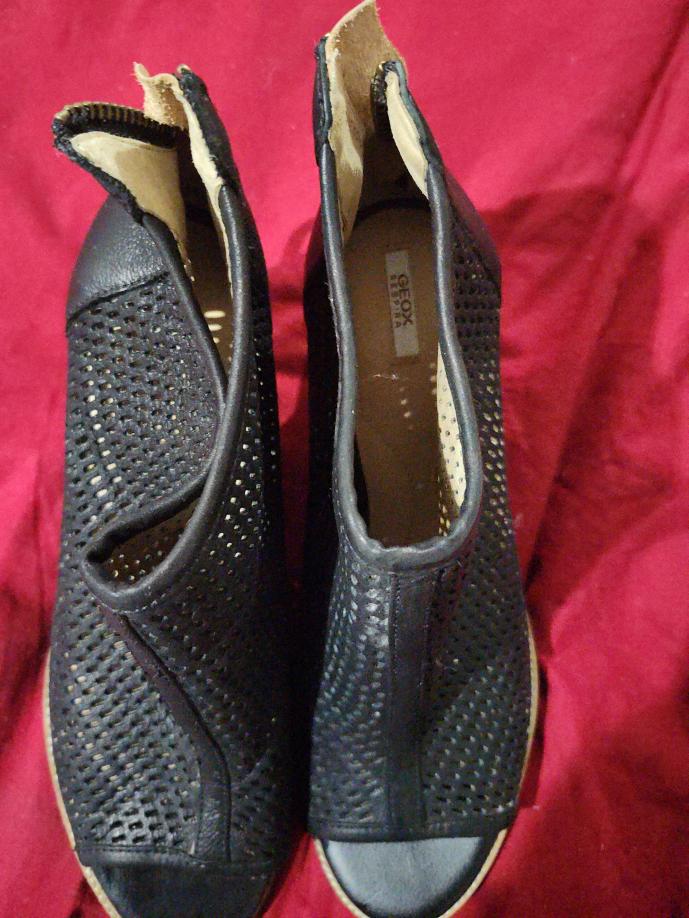 Geox Black Leather Peep-Toe Booties thumbnail