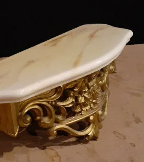 Marble Top Gold Ornate Wall Shelf