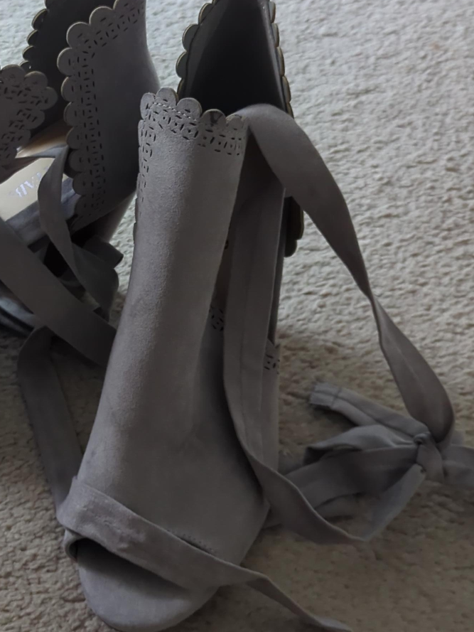 Grey Heeled Shoes with Ankle Ties thumbnail