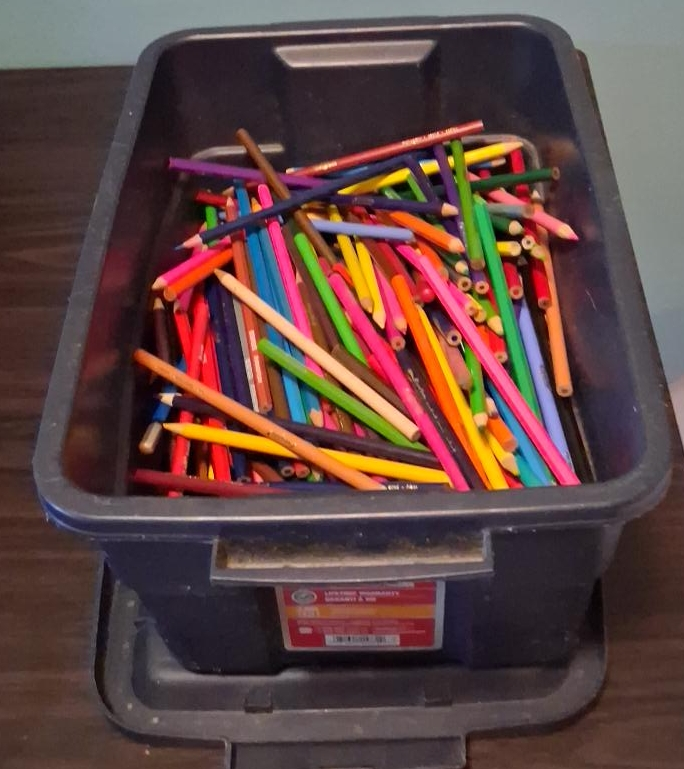 Bin with over 200  coloured pencils thumbnail