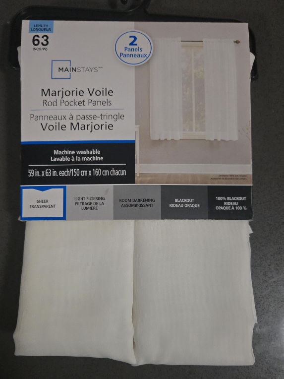 Mainstays Marjorie Voile Rod Pocket Panels - 63 inch
