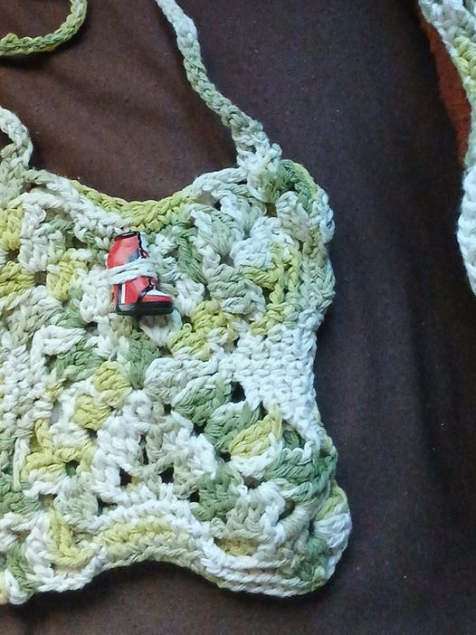 Crochet Shoulder Bag - Green & White thumbnail