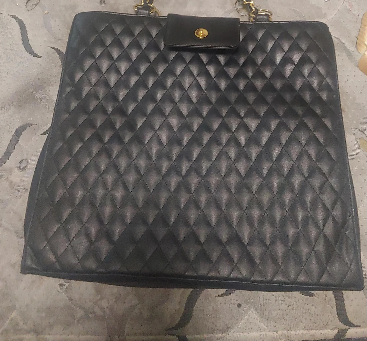 Black Quilted Leather Tote Bag thumbnail