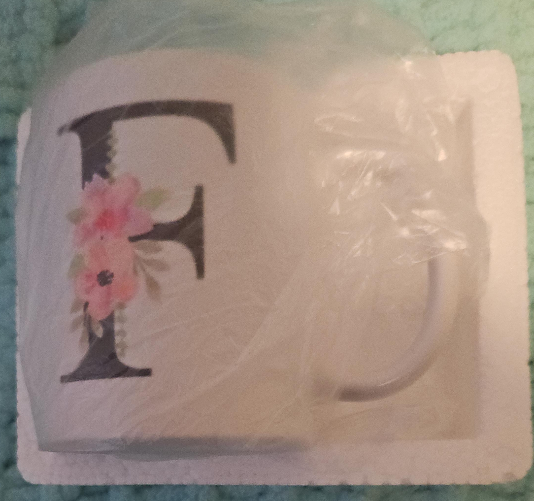 Initial 'F' Floral Mug - New in Box