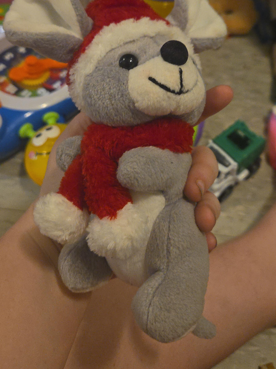 Grey Plush Mouse with Red Scarf thumbnail