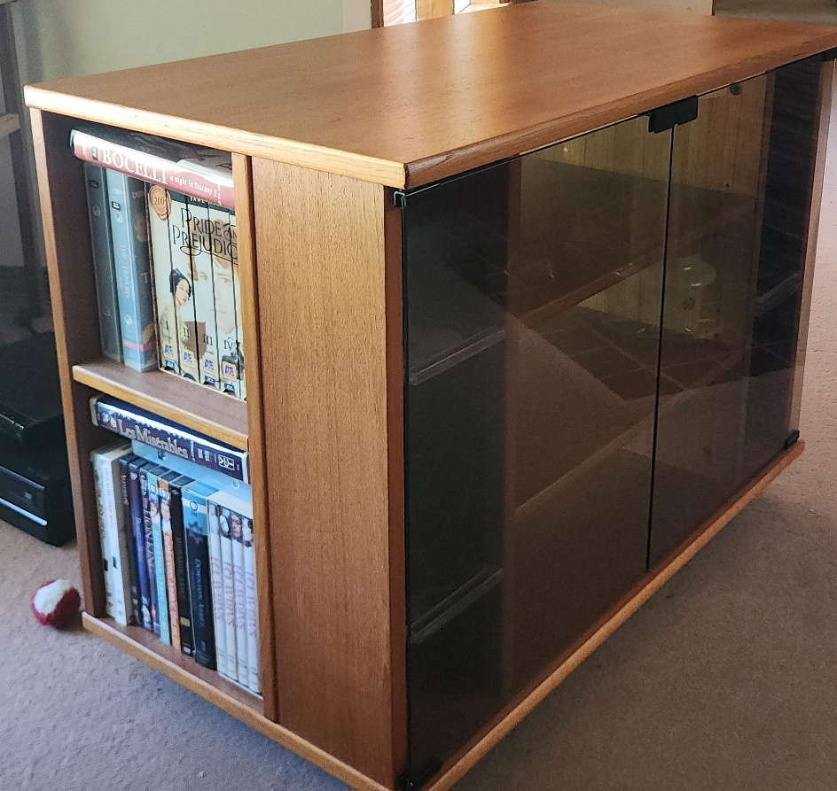 Vintage Teak Media Cabinet with Glass Doors thumbnail