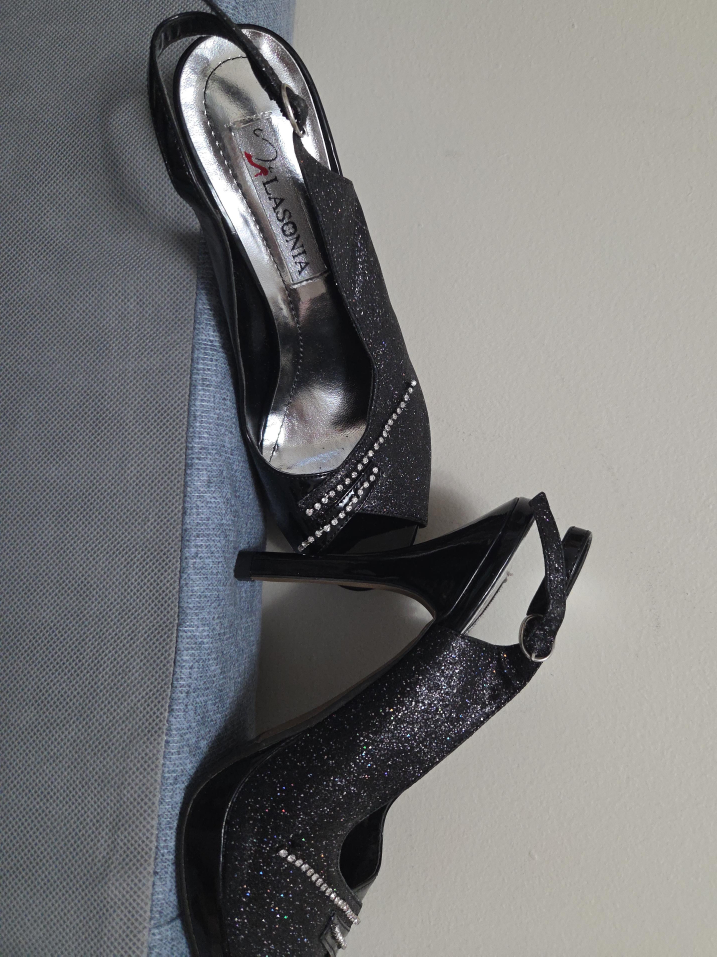 Lasonia Black Glitter Slingback Heels thumbnail