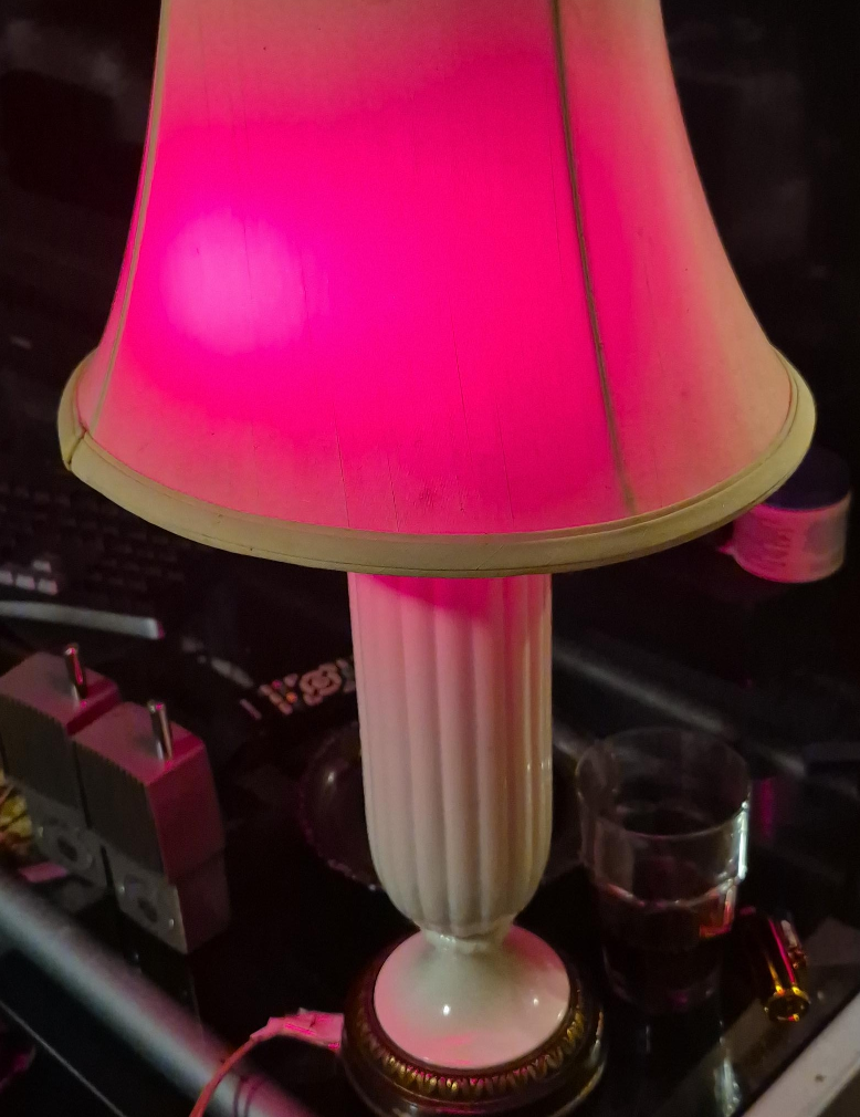 Vintage White Table Lamp with Pink Shade thumbnail