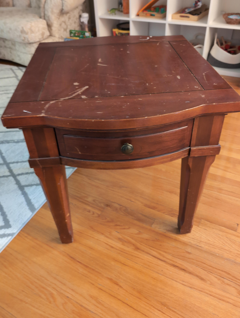 🥕Broyhill Brown Wood End Table with Drawer thumbnail