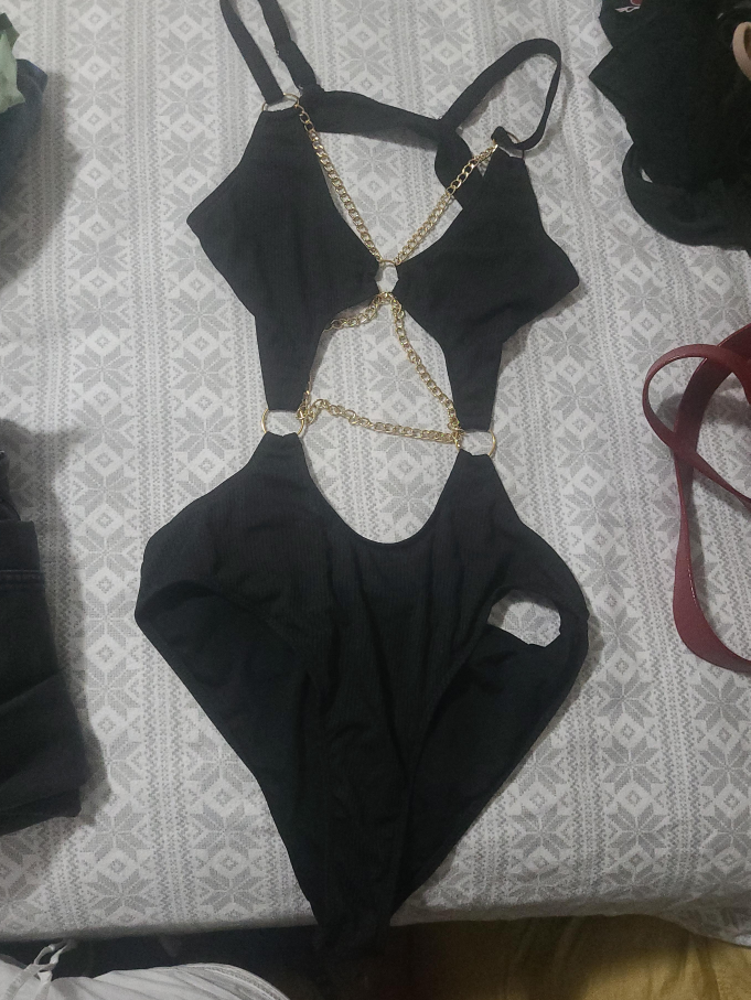 Black Swimsuit with Gold Chain Detail thumbnail