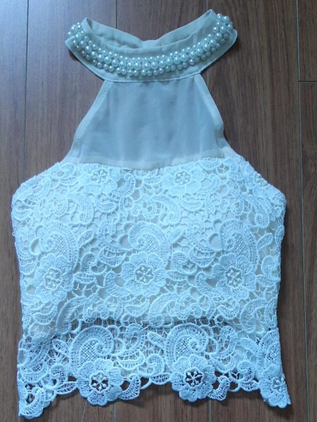Lace Halter Top with Pearl Collar woman's size S thumbnail