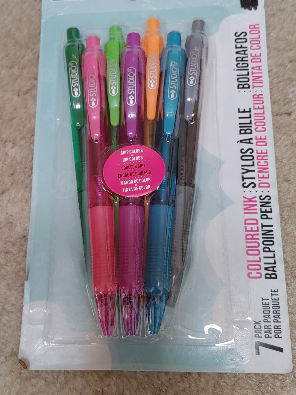 Studio Coloured Ink Ballpoint Pens - 7 Pack thumbnail