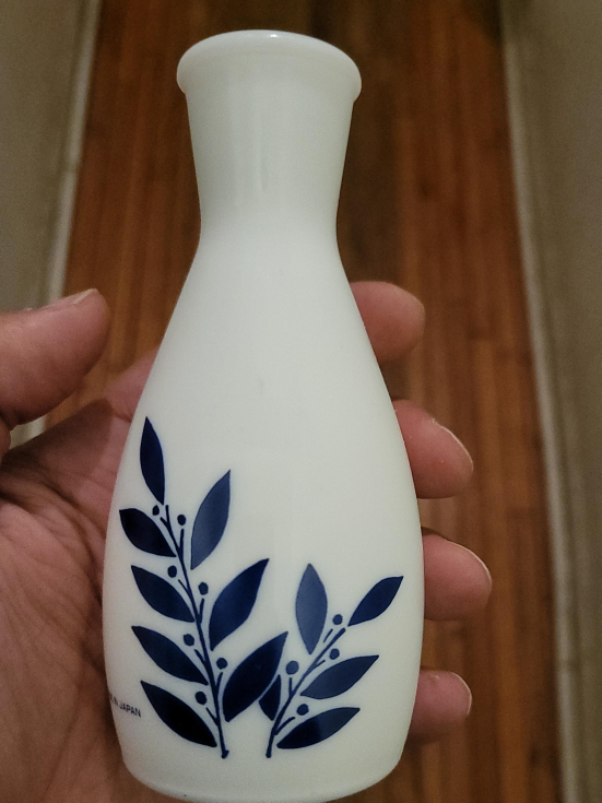 White Vase with Blue Leaf Design SMALL VERSION 1 piece