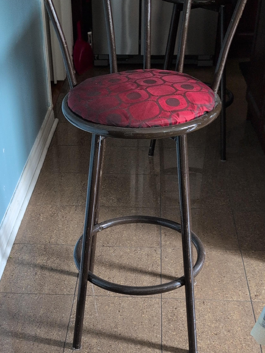 Bar Stool with Red Patterned Cushion thumbnail