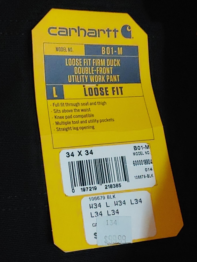 New Carhartt B01-M Loose Fit Work Pants 34x34 thumbnail