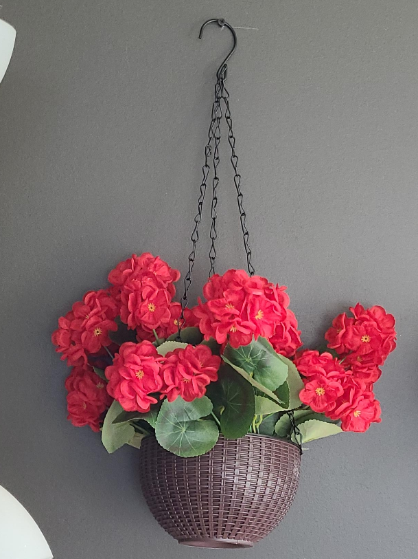 Hanging Basket with Red Flowers (artificial)