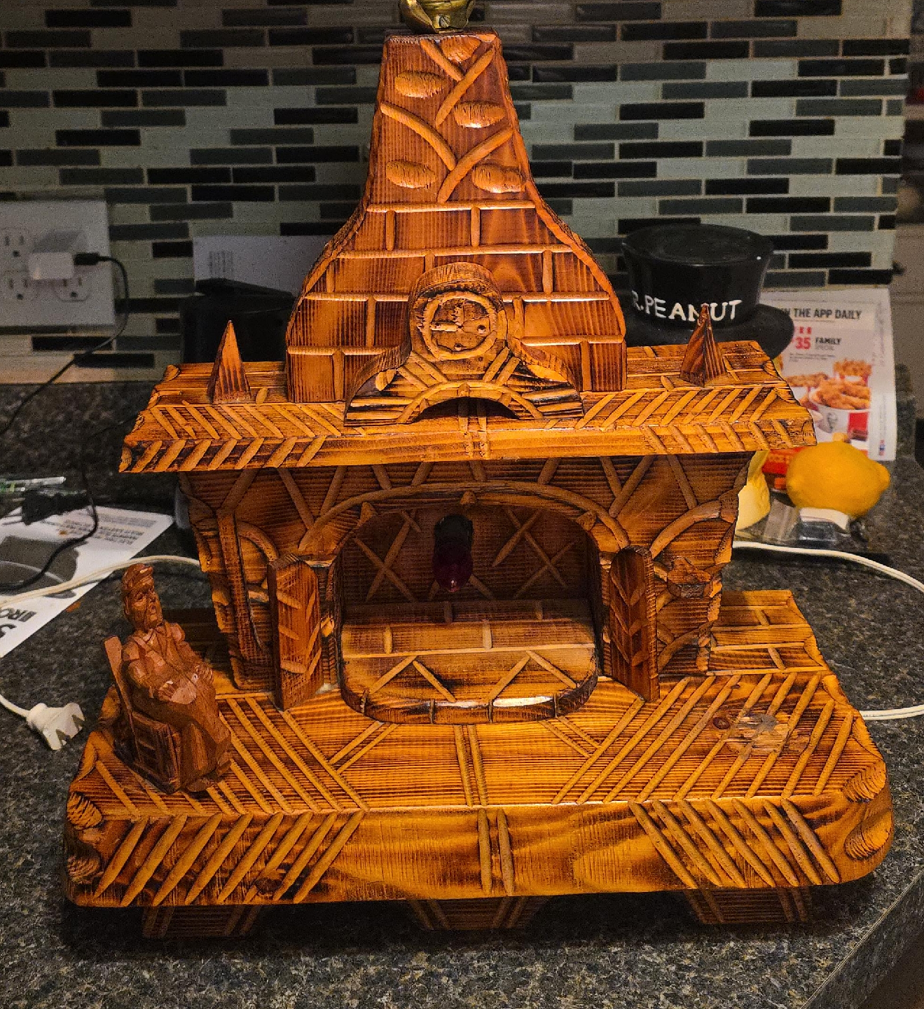 Unique Hand Carved Wood Fireplace Lamp thumbnail