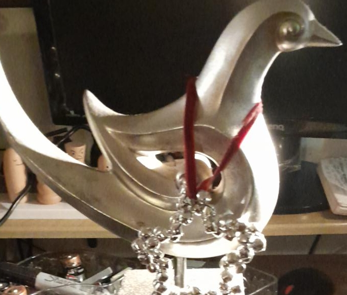 Decorative Silver Bird Ornament with Bells