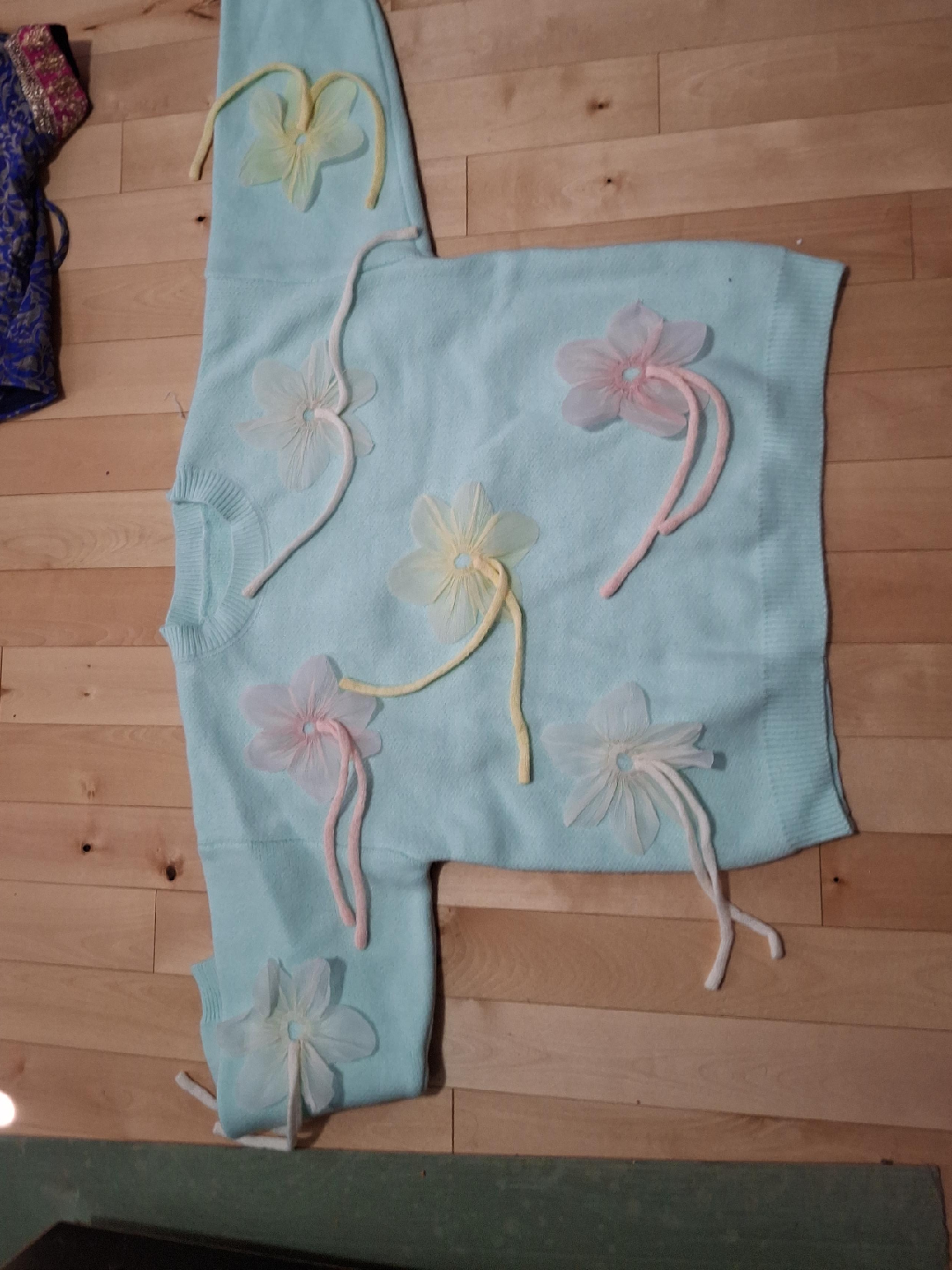 Light Blue Sweater with Flower Appliqués thumbnail