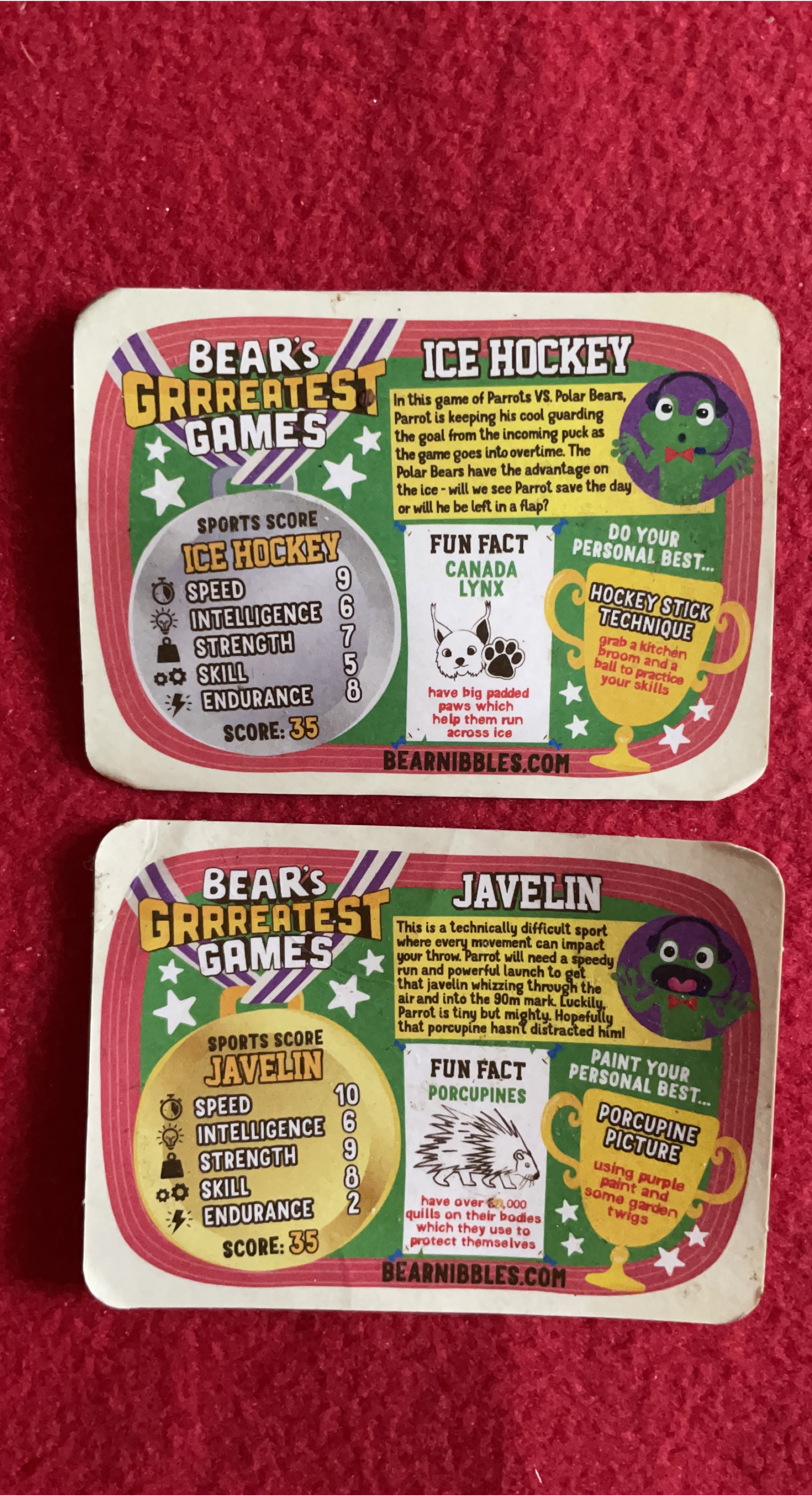 Bear's Grrreatest Games Cards - Ice Hockey & Javelin thumbnail