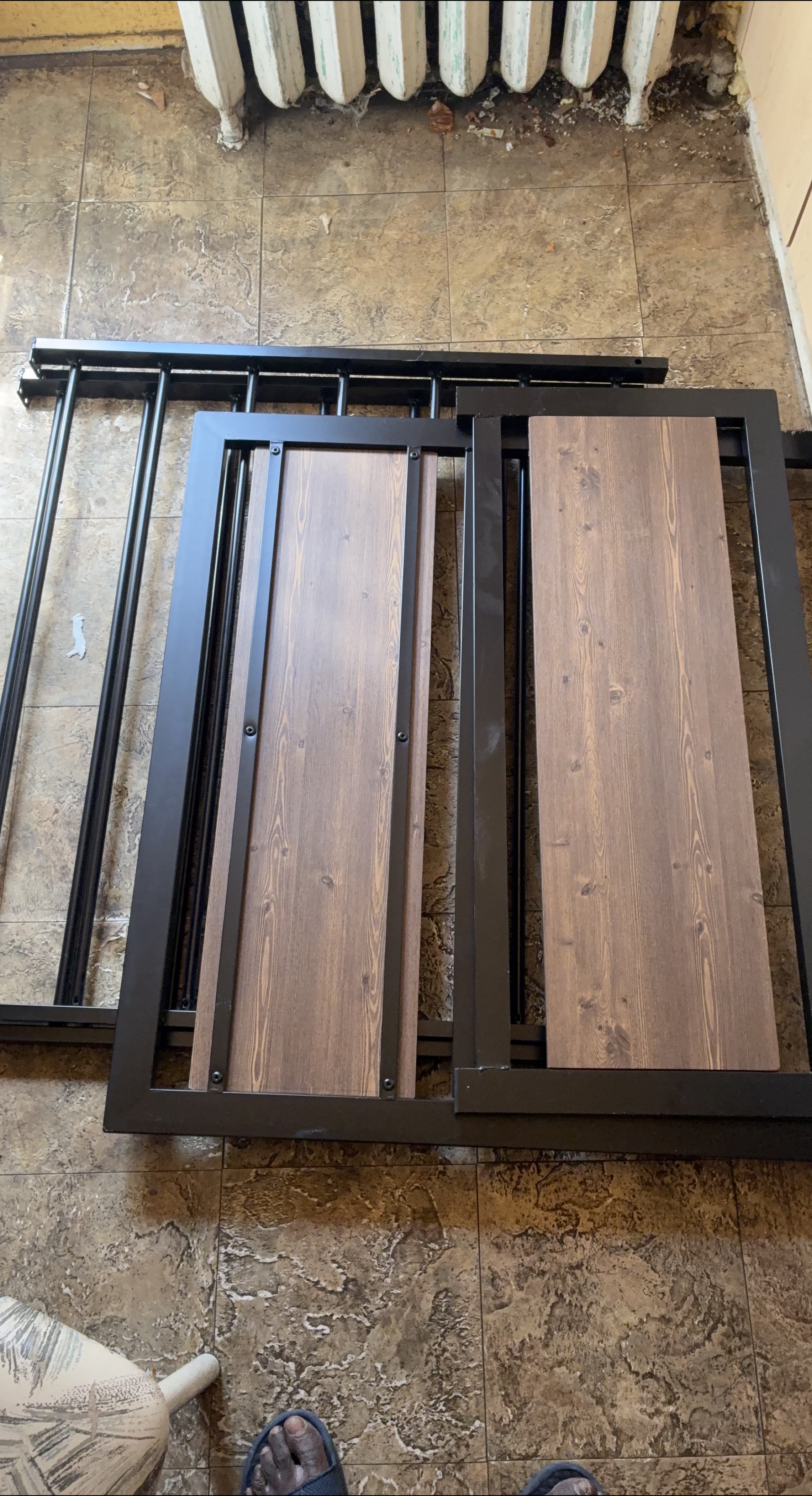 Brown Wood & Black Metal Bed Frame