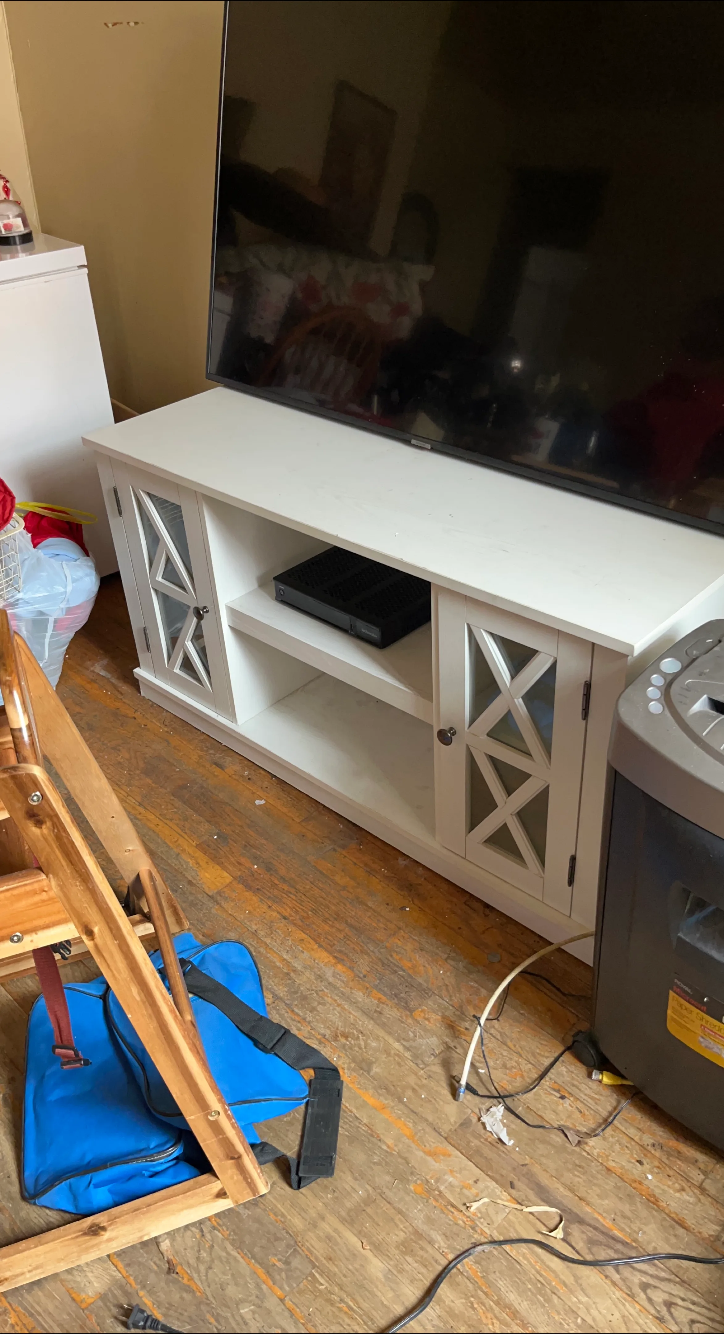 White TV Stand with Glass Doors