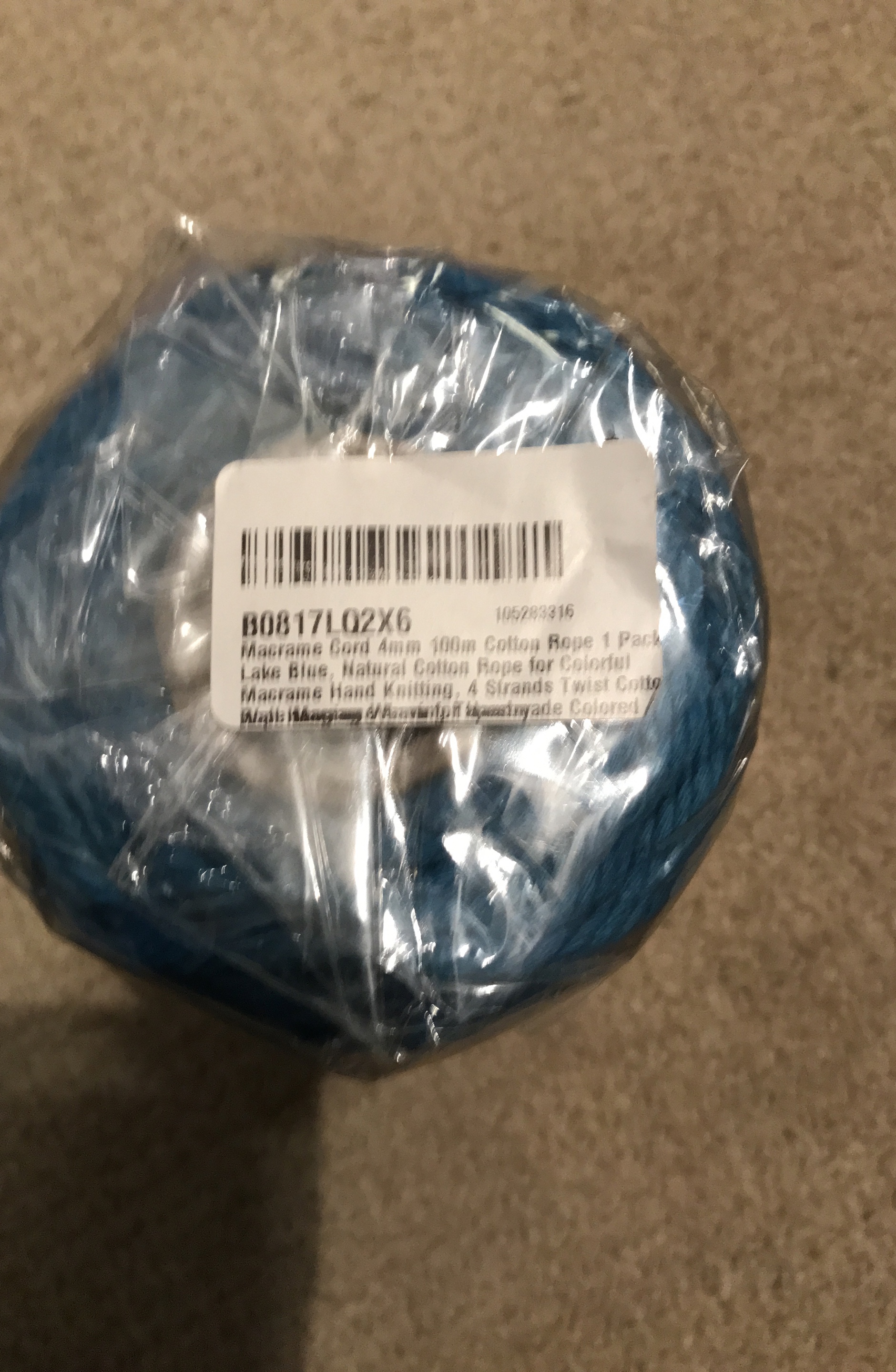 Macrame Cord 4mm 100m Cotton Rope - Lake Blue
