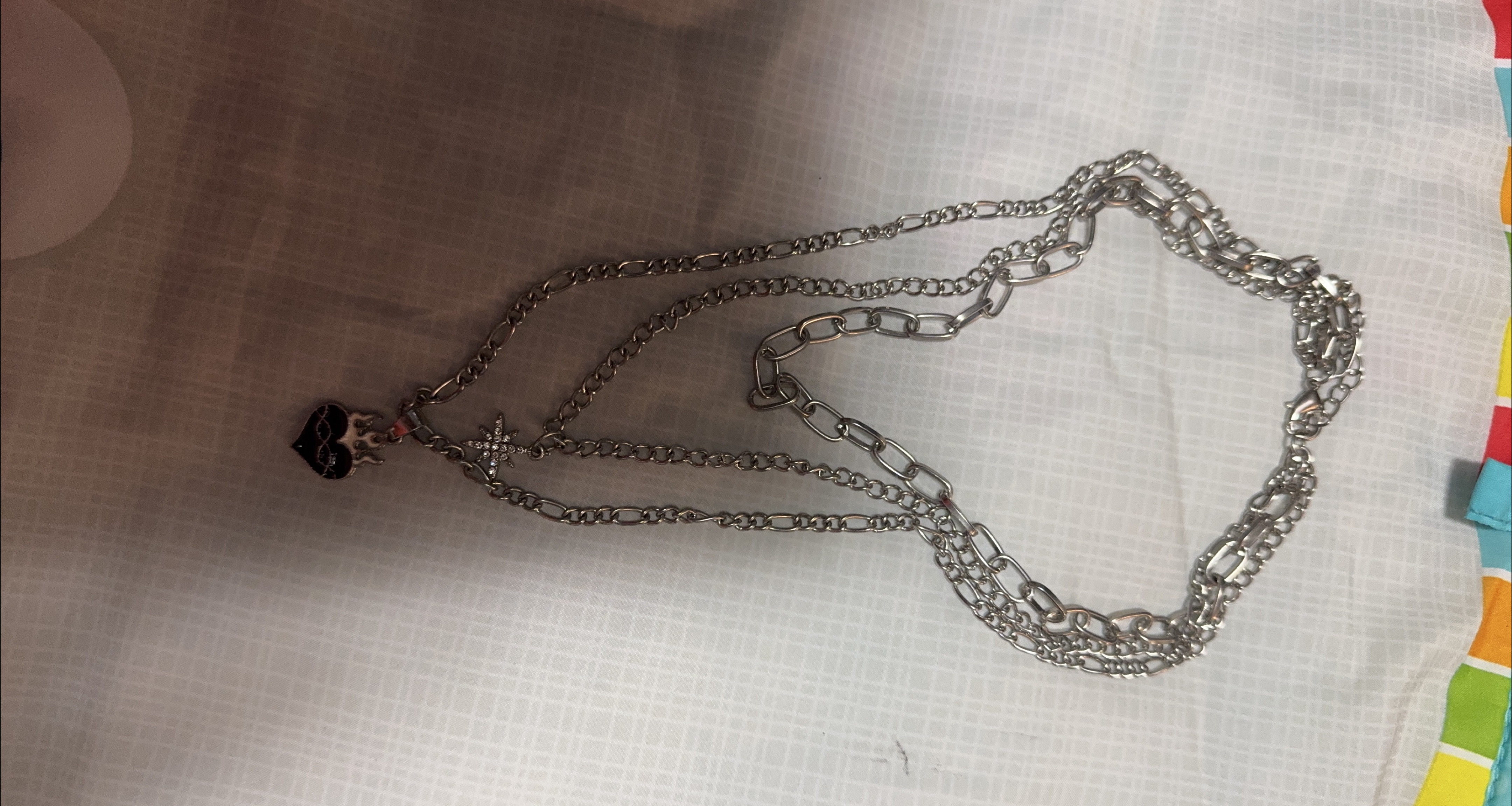 Silver Layered Chain Necklace with Charms thumbnail