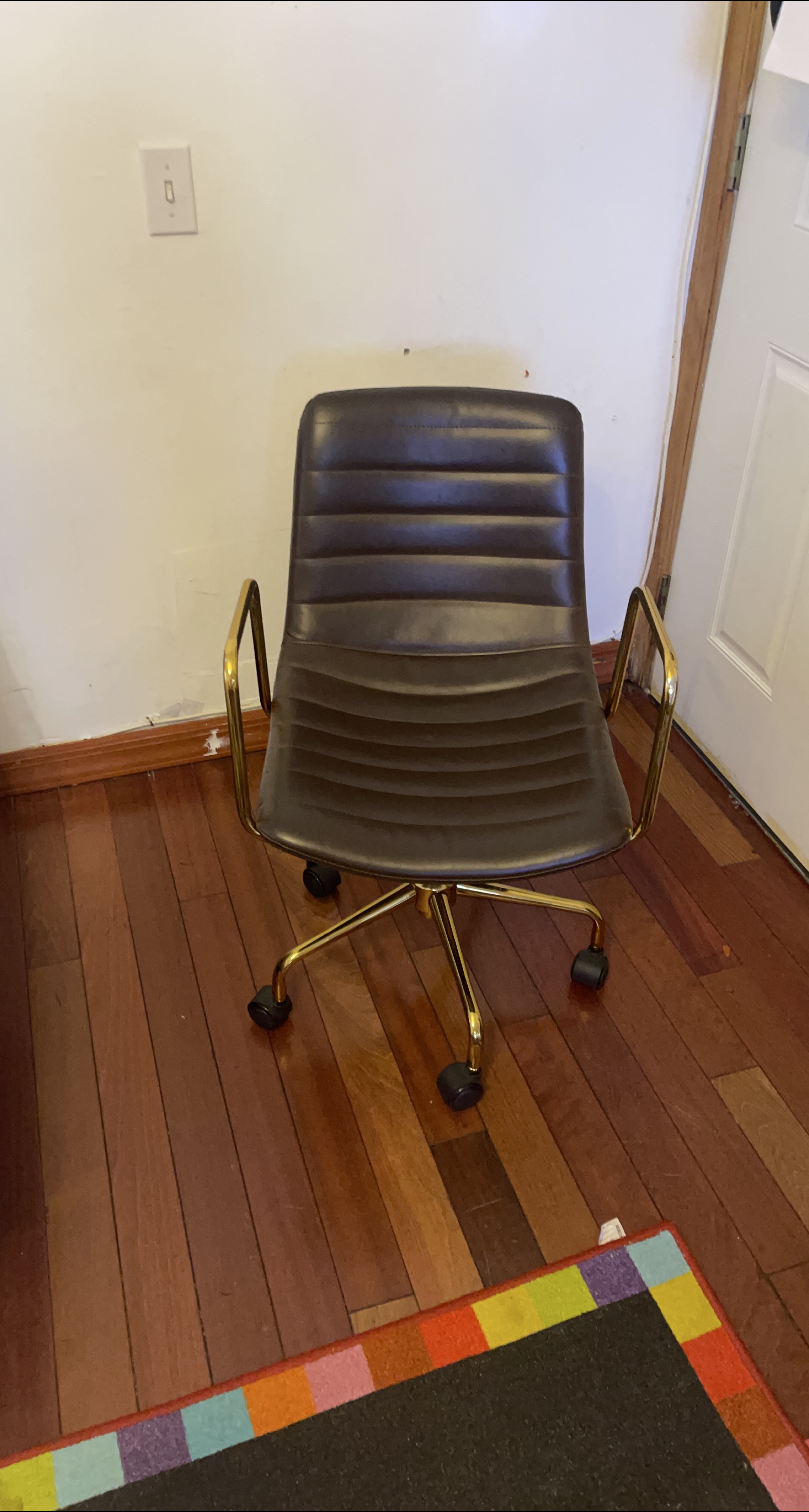 Brown Leather Office Chair with Gold Frame thumbnail