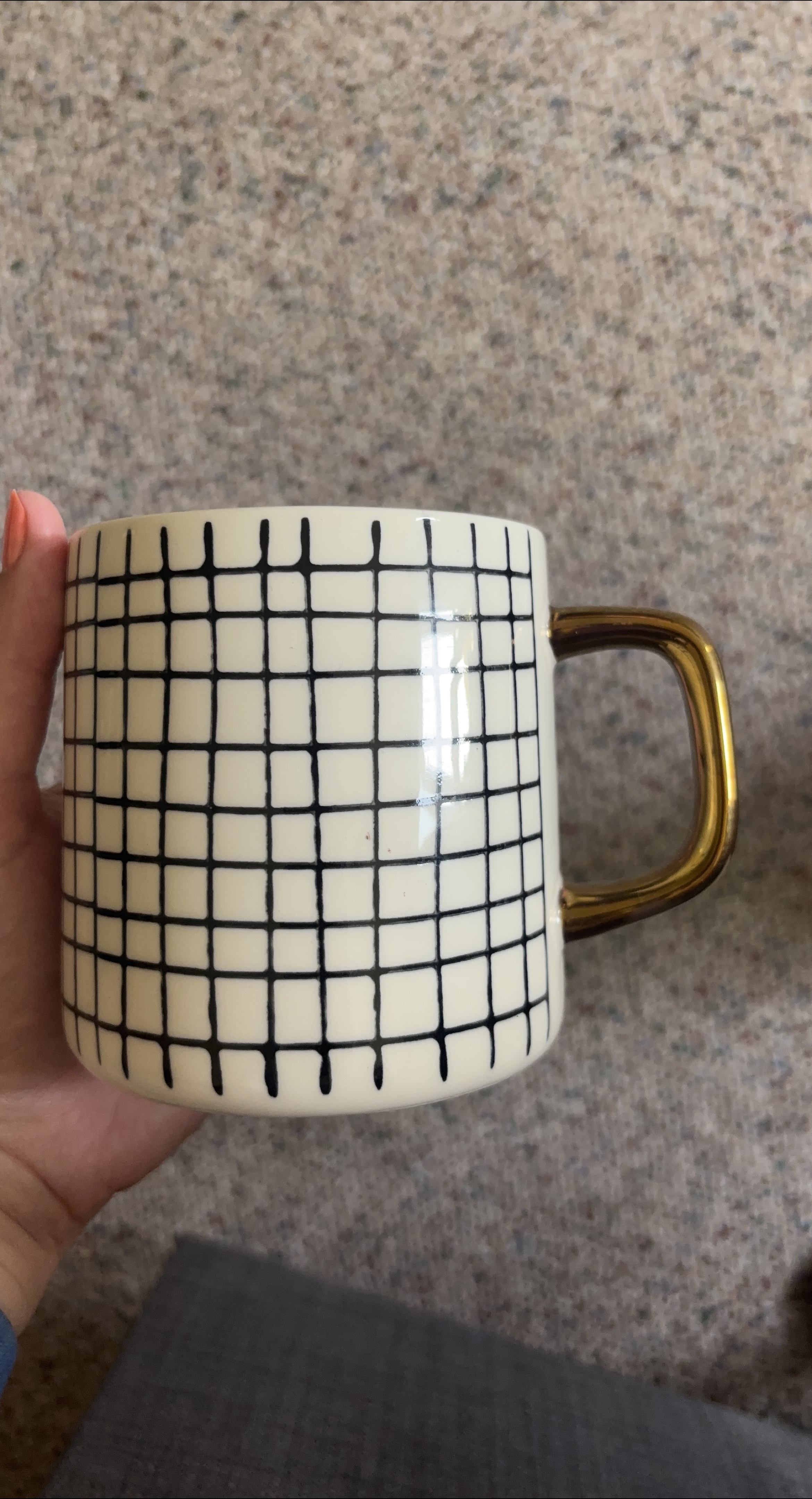 Grid Pattern Ceramic Mug with Gold Handle