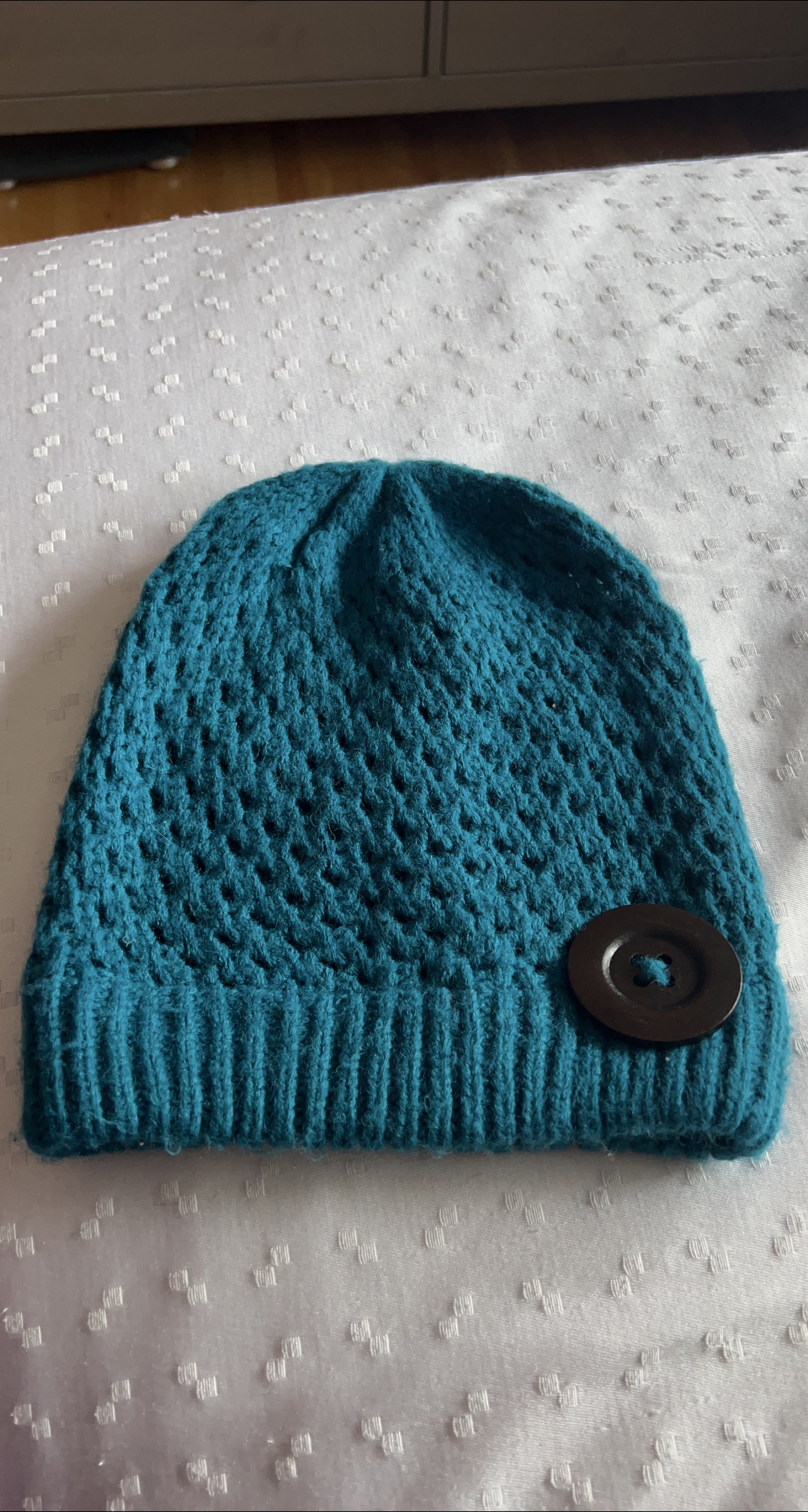 Teal Knit Beanie with Button Detail 🥕