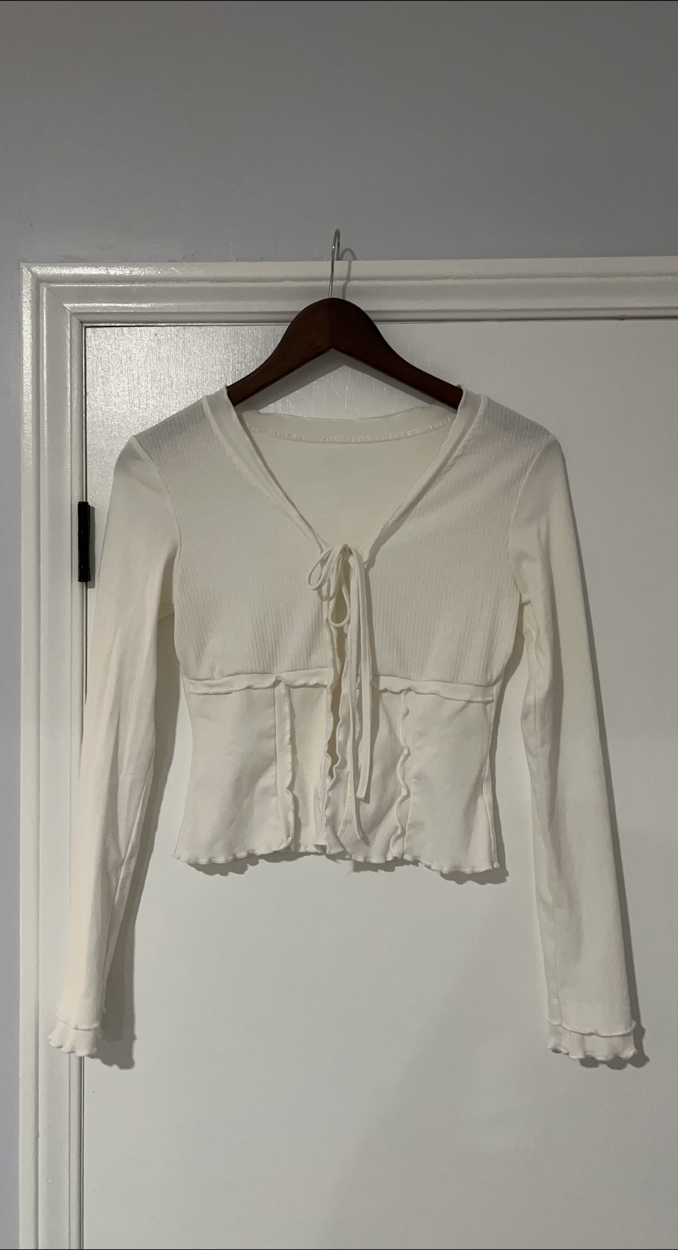 White Long Sleeve Tie Front Top thumbnail