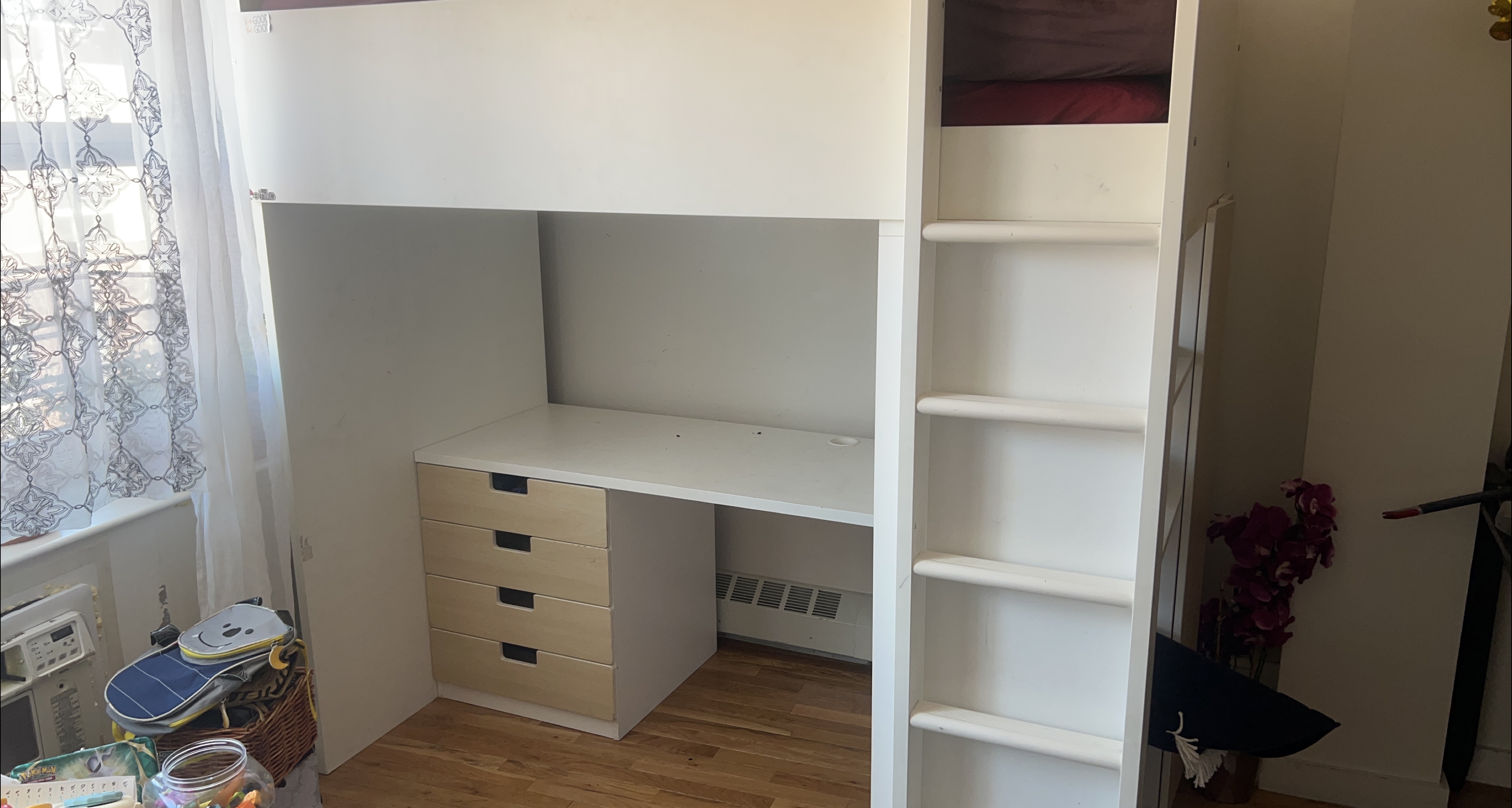 White Loft Bed with Desk with out the mattress thumbnail