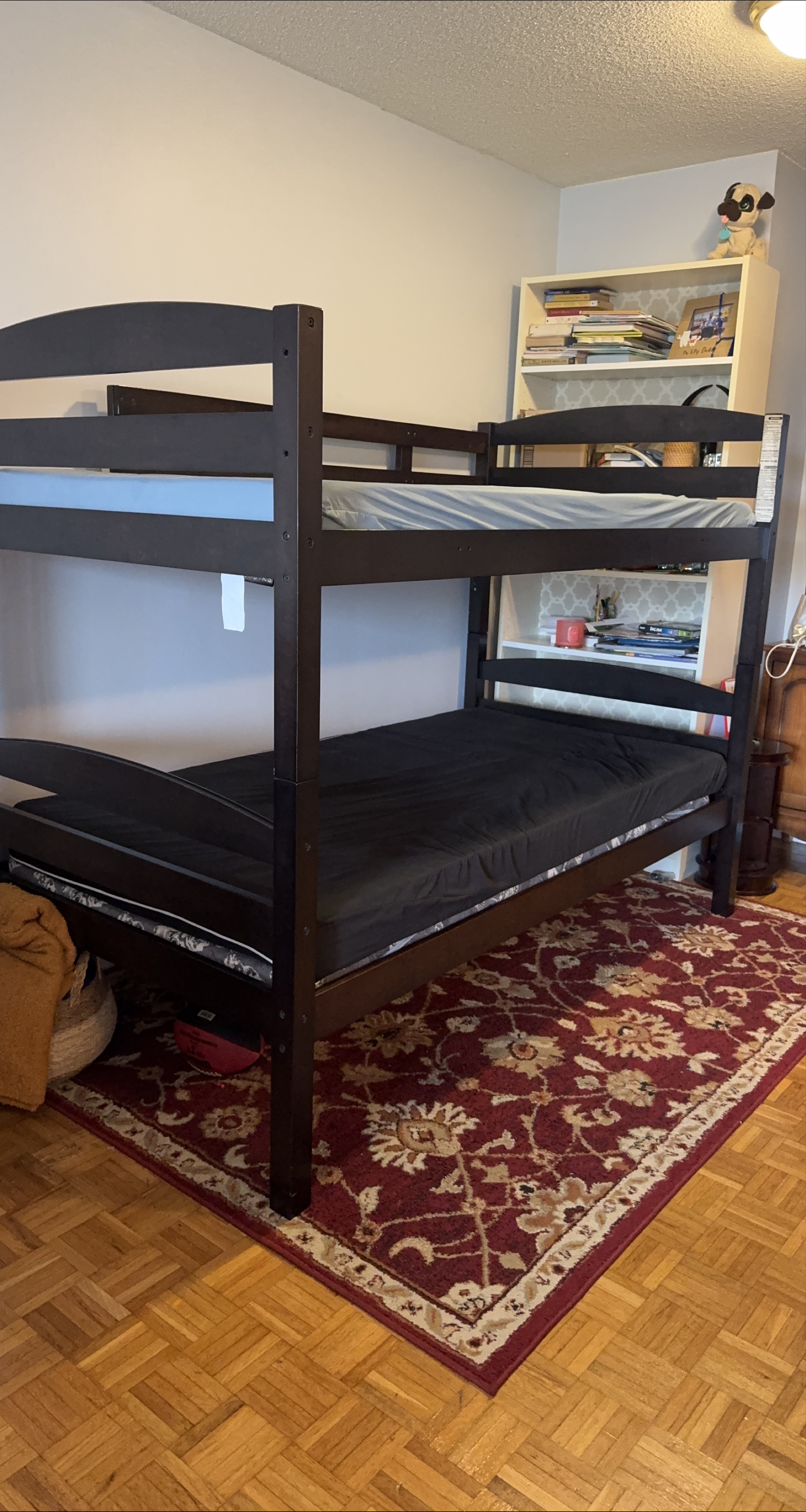 Dark Brown Twin Bunk Bed Frame + Mattresses