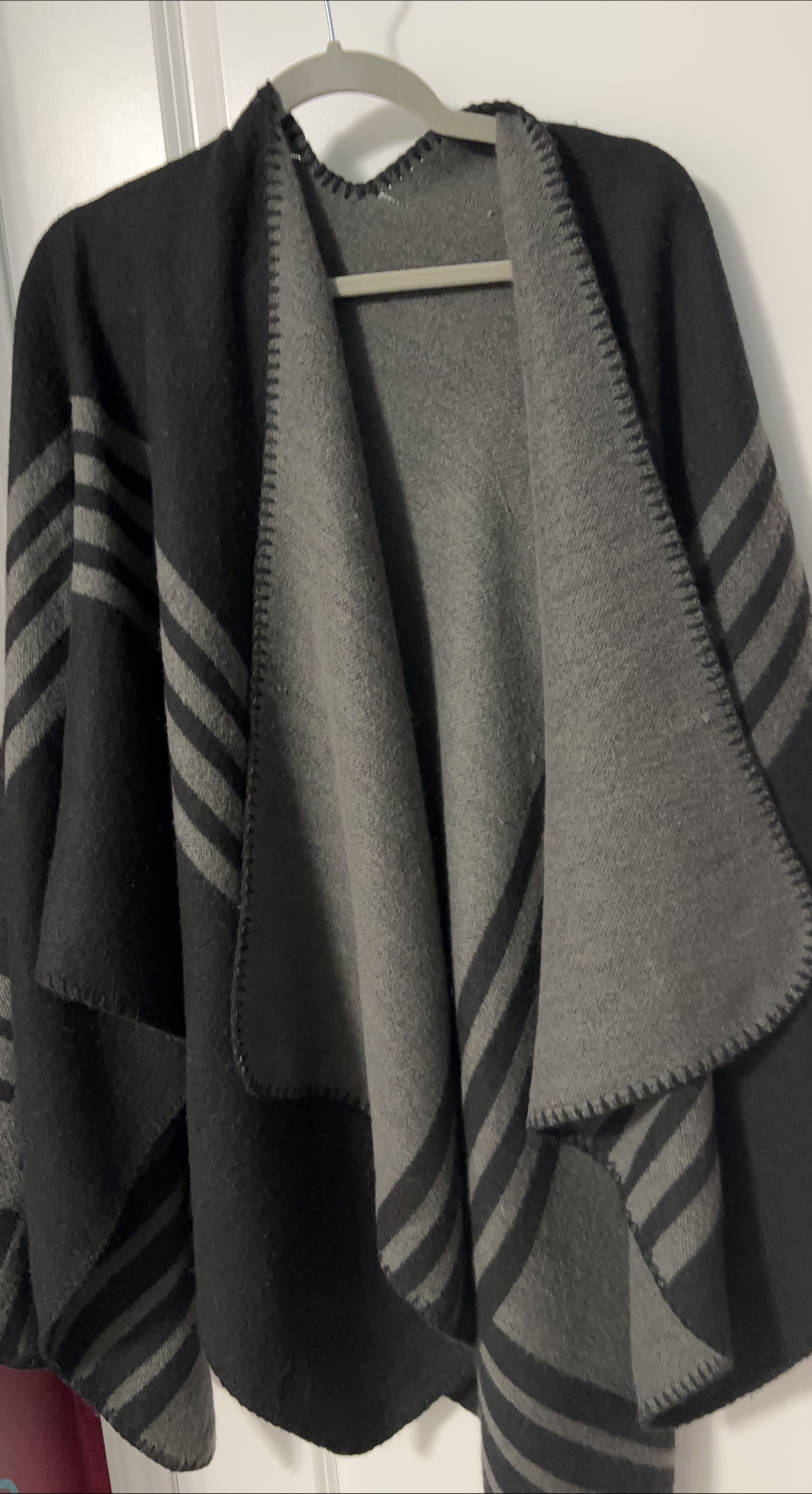 Striped Poncho - Grey and Black thumbnail