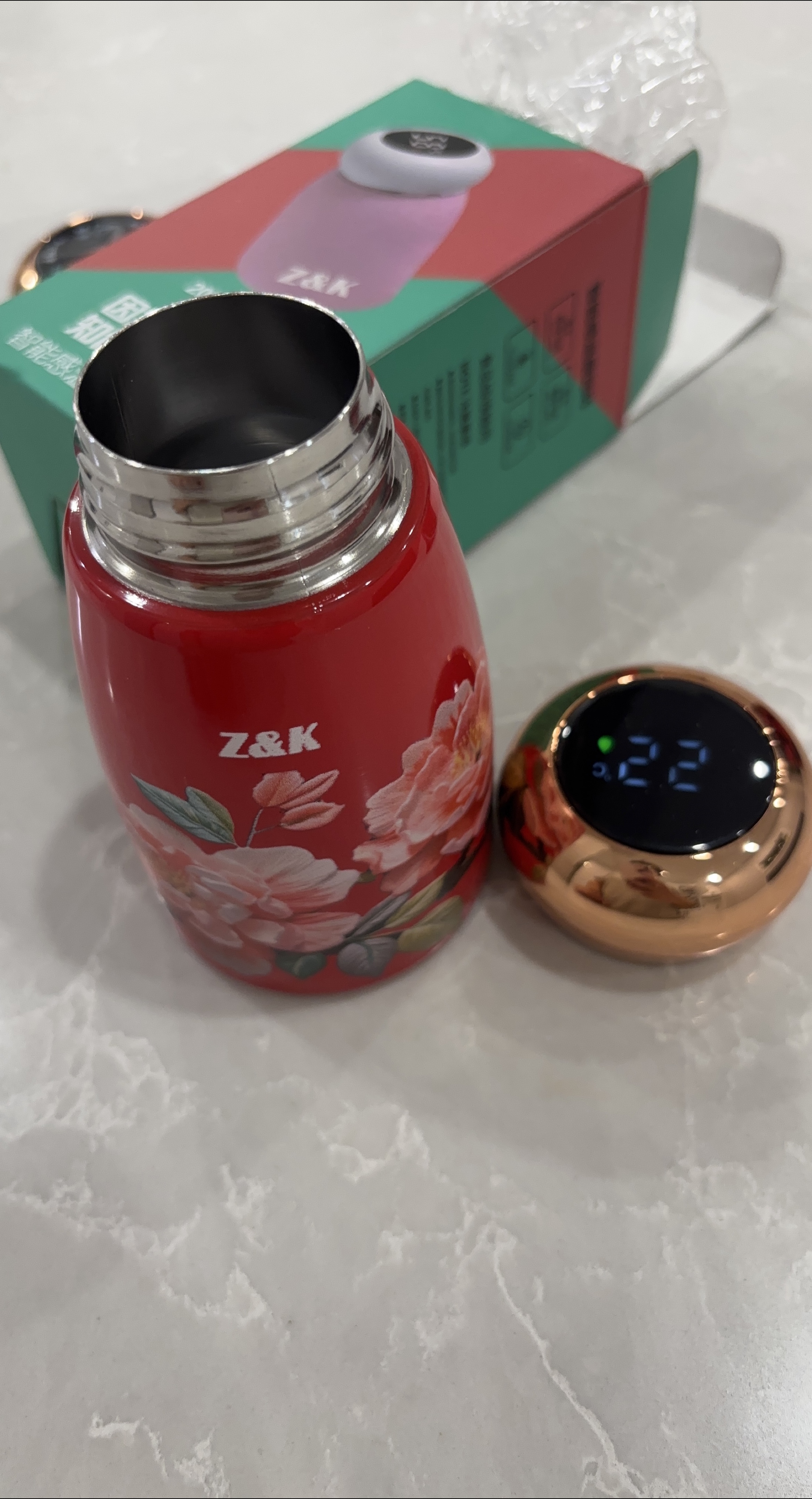 NEW Z&K Red Floral Smart Thermos 🥕 thumbnail