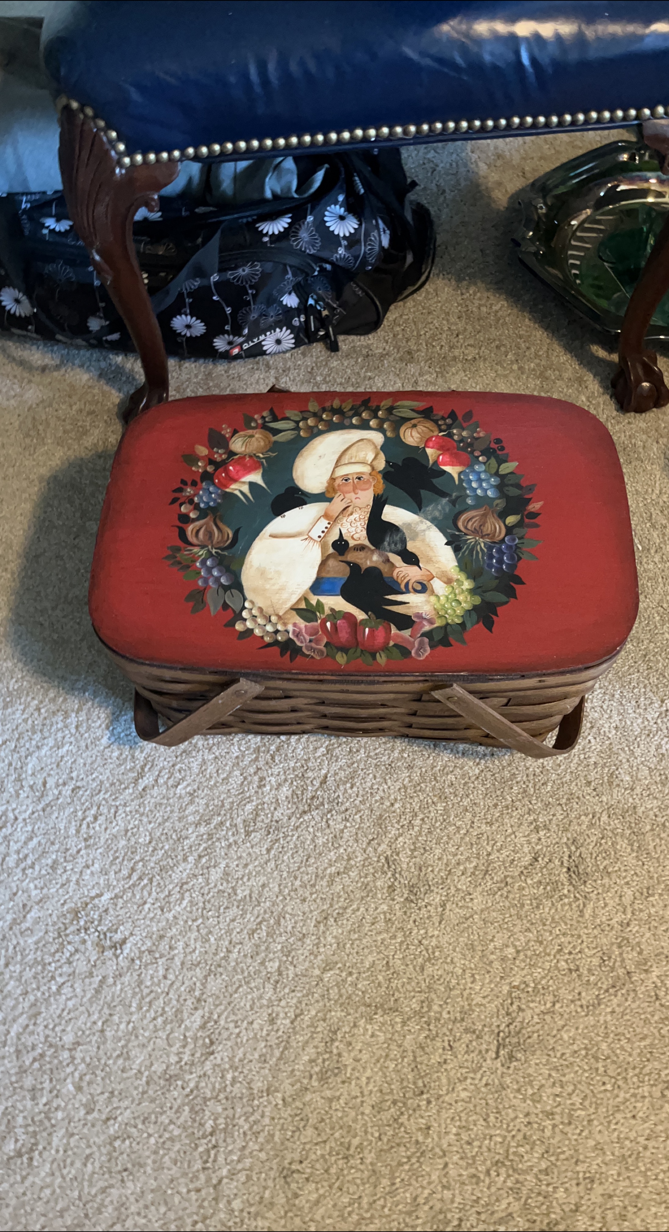 Hand-Painted Wicker Picnic Basket thumbnail