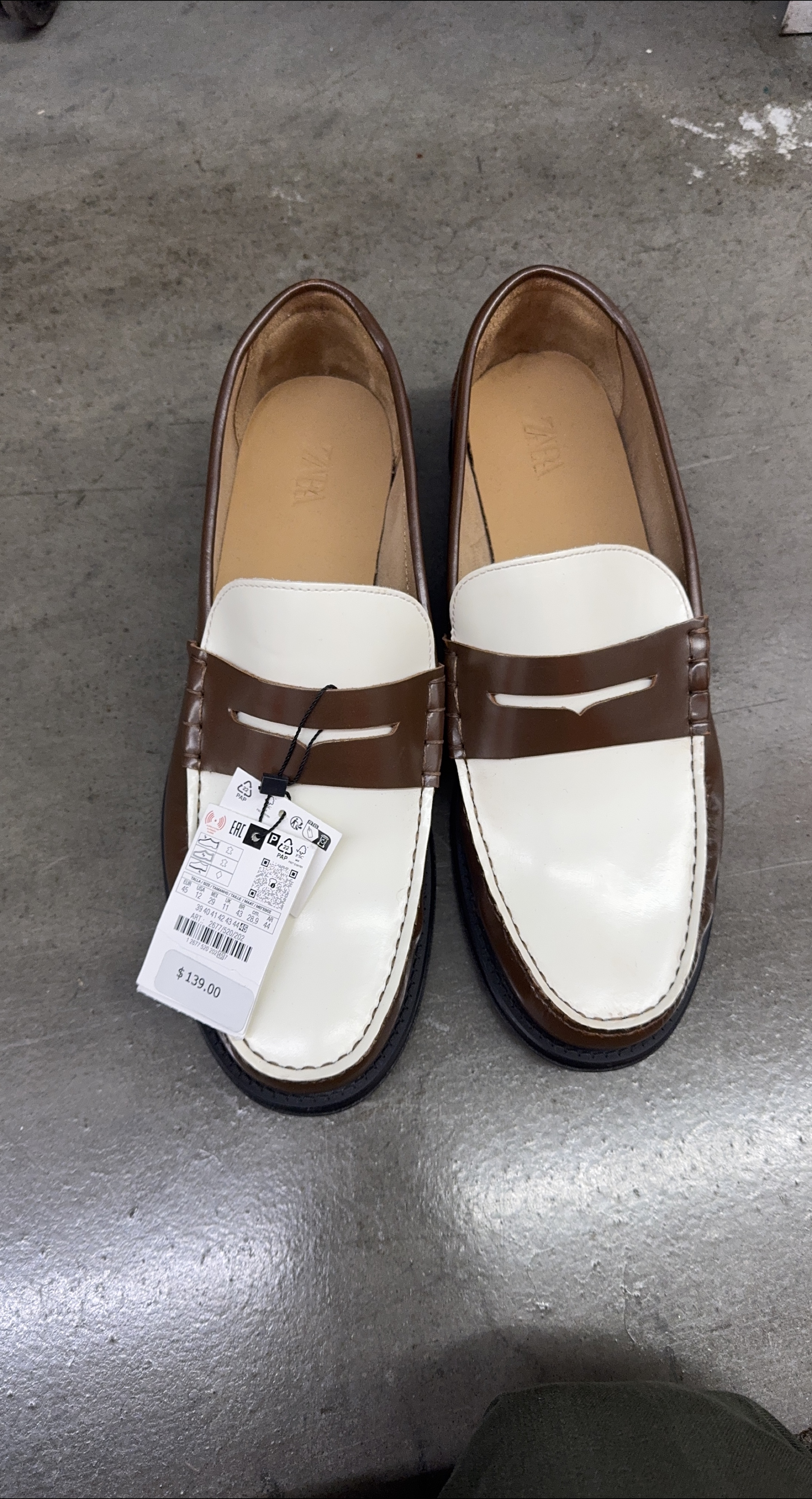 Zara Brown & White Loafers, Size 12 thumbnail