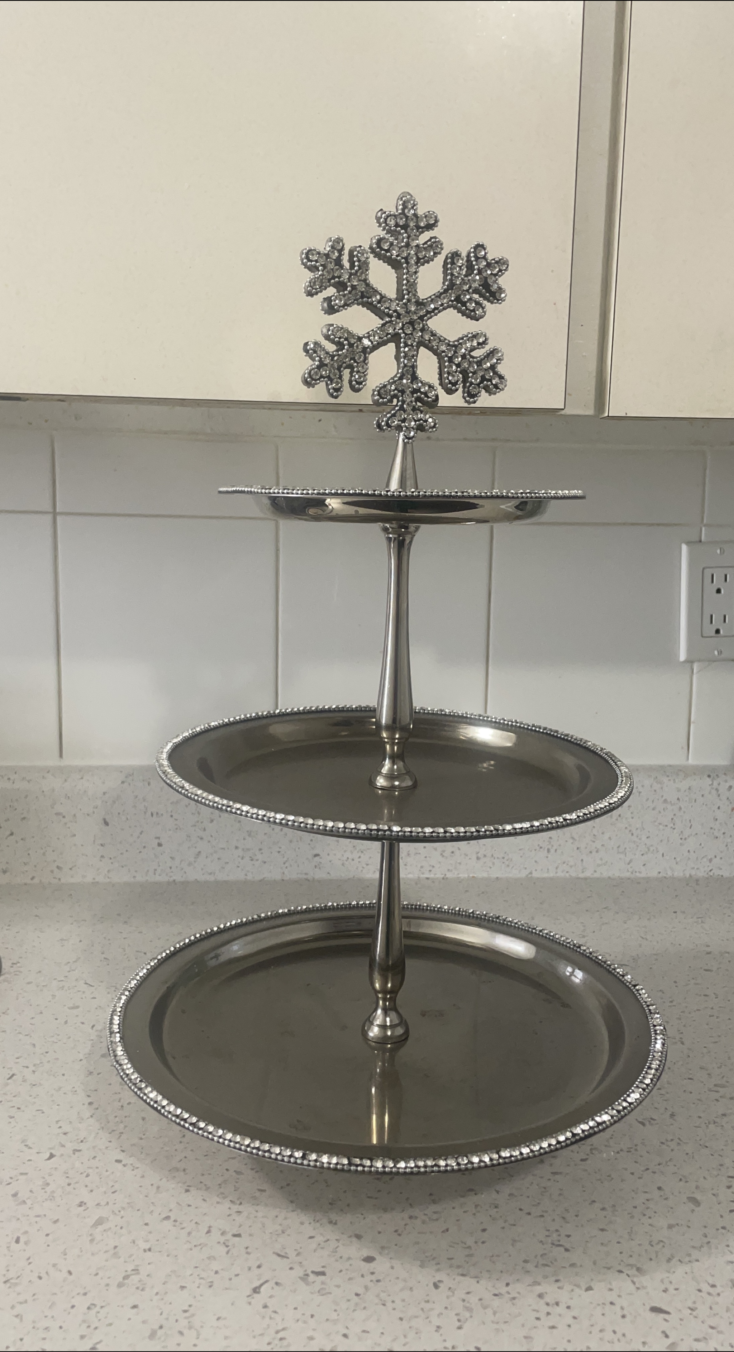 Silver 3-Tiered Serving Tray with Snowflake thumbnail